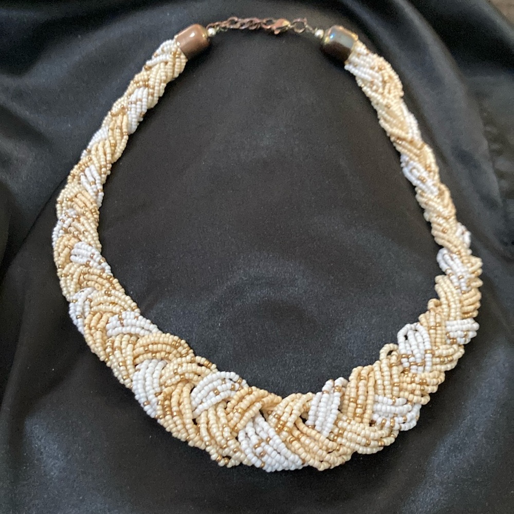 Yellow and White Beaded Statement Necklace